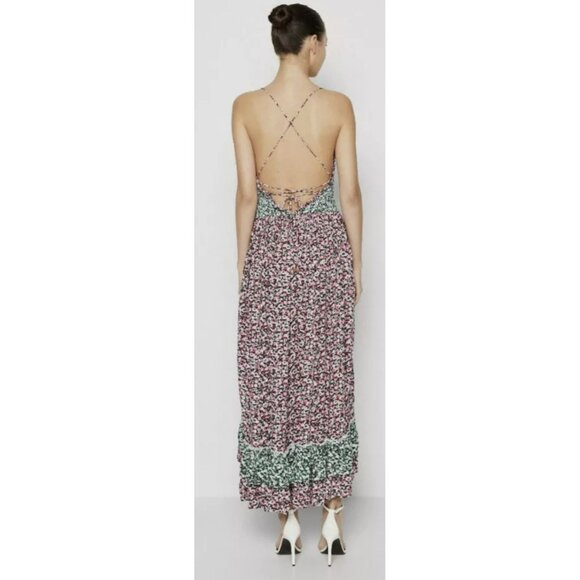 Free People Floral Maxi Smocked Cross Open Back Dress Large NEW - Picture 5 of 12
